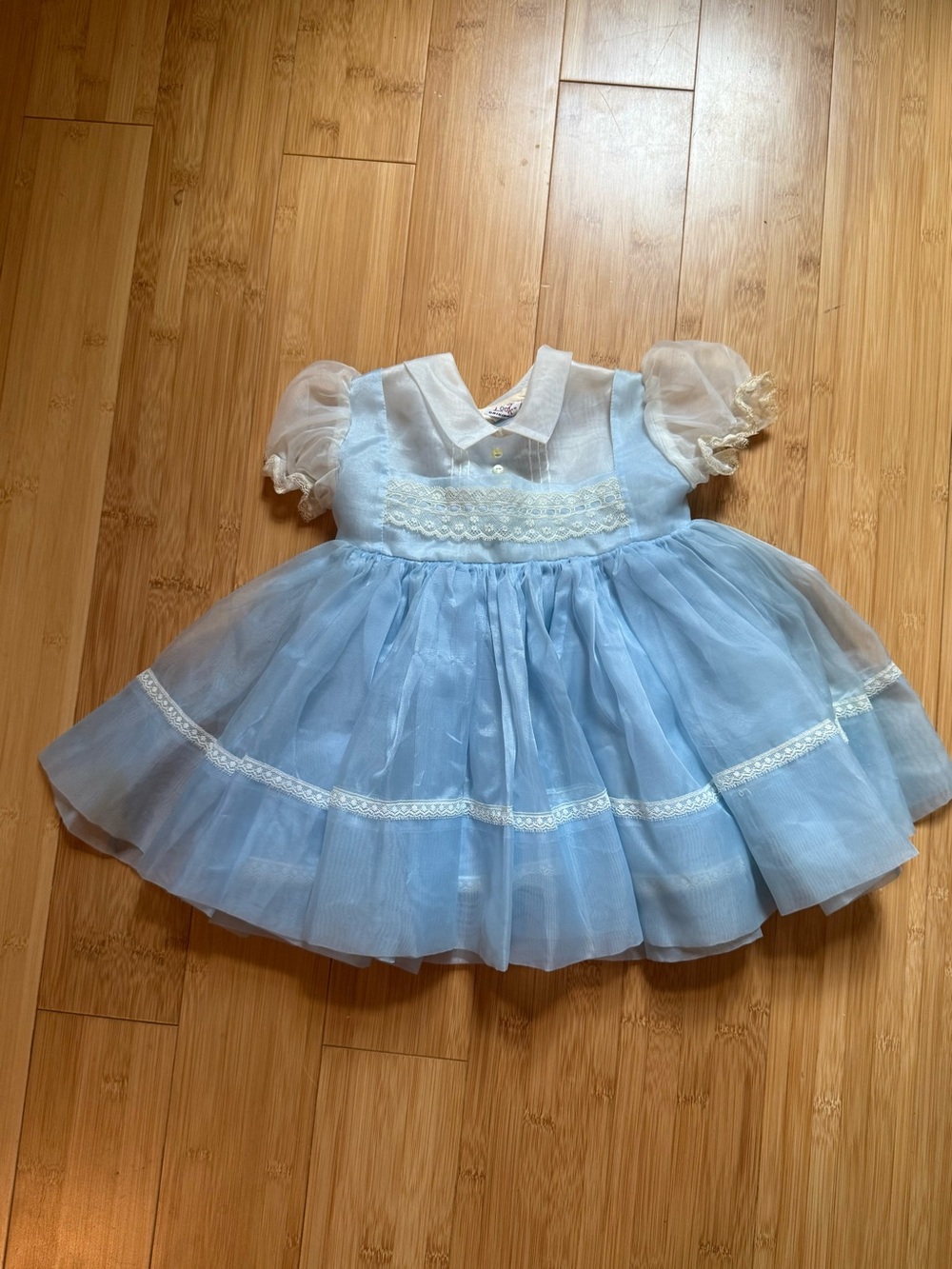 1950s Blue Vintage Girls Dress with White Trim